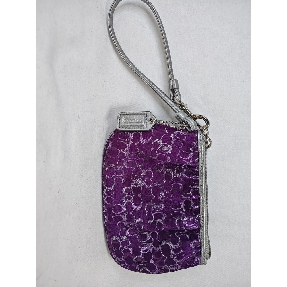 Coach Signature C Optic Metallic Purple Wristlet Pleated Pouch Silver Trim Y2K